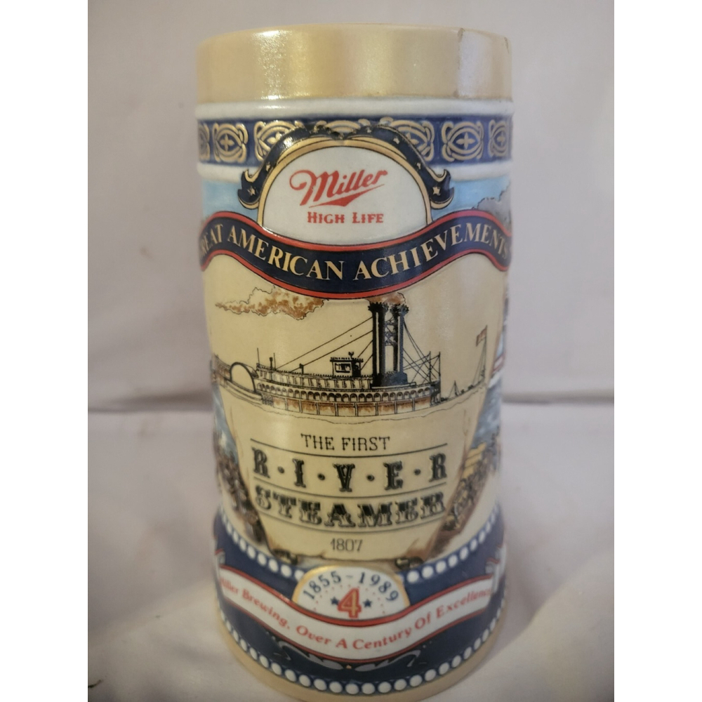 1989 Miller High Life Great American Achievements Beer Stein First River Steamer